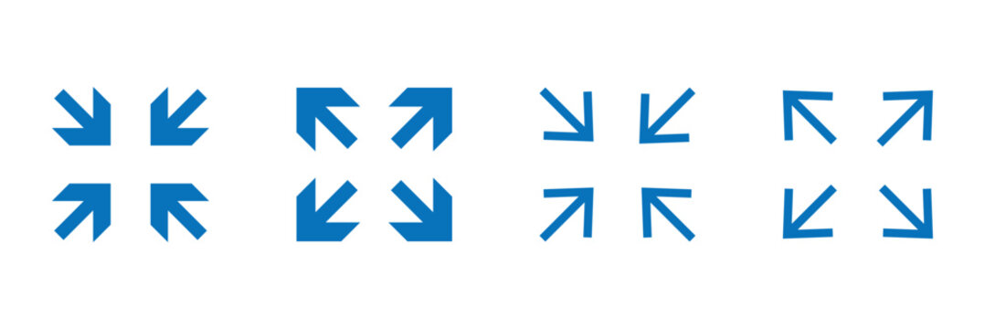 maximize and minimize line Arrows icon set , vector resizing, expanding arrow line icons in thin line style.