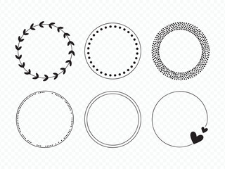 Hand drawn circular frames and border set in black and white Vector