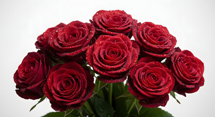 Obraz premium 深紅のバラ束 輝く水滴 鮮やか写真. AI Generated