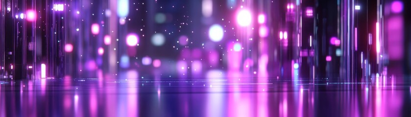 Purple Neon Cityscape Glowing Lines and Bokeh, Abstract Background, Cyberpunk Cyberpunk, Neon