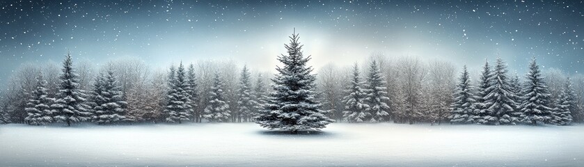 Snowy Winter Forest Scene Solitary Pine, Winter Wonderland, Christmas Tree, Winter Landscape Winter, Holiday
