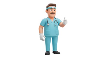 Doctor with surgical gloves and confident smile showing thumb up symbolizing excellence in care