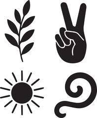 Fototapeta premium A Clipart icon set like, leaf, victory, sun and swirl