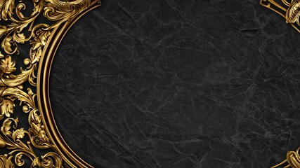 Elegant black and gold ornate frame design with textured background for artistic displays - Powered by Adobe