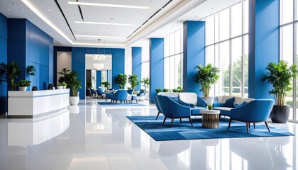 Modern Blue Office Lobby Interior Design