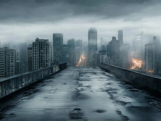 Wet Cityscape Dark Urban Road to Skyline, Cityscape Photography, Urban Photography