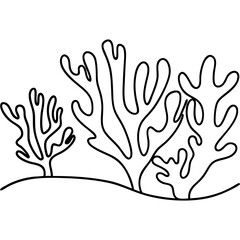 Obraz premium Coral reef line art illustration. Simple coral reef drawing shows three stylized coral formations. Elegant coral reef graphic for marine biology textbook, ocean-themed poster, or website design.
