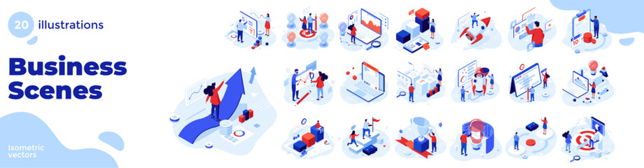 Set of 20 Business Isometric Vector Illustrations With Characters