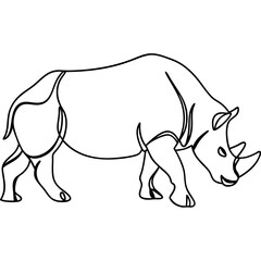 Obraz premium Powerful rhino line art drawing. Single line illustration depicts charging rhino. This powerful image is perfect for nature documentaries and wildlife conservation projects.