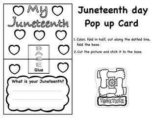 Juneteenth day pop up card, craft and coloring activity for kids , fit for 8.5”x11” size