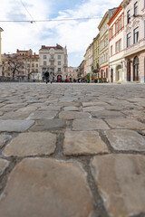 Historic Lviv Street with Cobblestone and Old Town Architecture