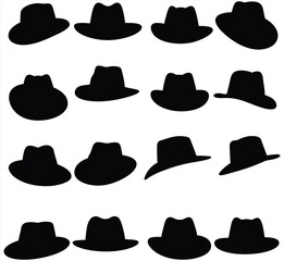 Elegant vector collection of classic fedora and trilby hats, featuring diverse silhouettes and outline designs. This illustration set is perfect for gentleman's fashion, vintage and lifestyle.