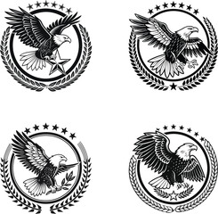 Majestic eagle logo design in cmyk and grayscale