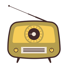 Collection of vintage audio and video devices in flat style