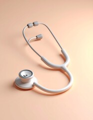 A beige stethoscope with metallic chest piece and white earpieces, placed on a soft beige background, symbolizing healthcare and medical tools.