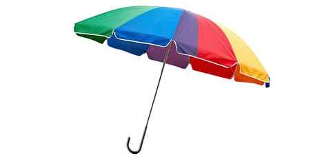 Colorful rainbow umbrella multicolor stripes beach parasol protection isolated on white transparent background