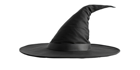 Traditional pointed sorcerer hat with wide brim isolated on white transparent background