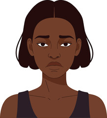 Sad Young Woman Illustration of a Black Female Expressing Sorrow