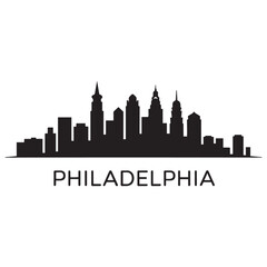 Naklejka premium Philadelphia city skyline horizontal banner. Philadelphia city, Netherlands. Vector template for your design. Vector black silhouette. with white background