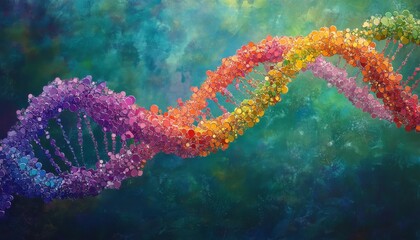 Fototapeta premium A colorful DNA strand with a green pastel background 