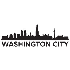 Naklejka premium Washington city skyline horizontal banner. Washington city, Netherlands. Vector template for your design. Vector black silhouette. with white background