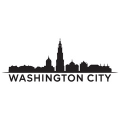 Fototapeta premium Washington city skyline horizontal banner. Washington city, Netherlands. Vector template for your design. Vector black silhouette. with white background