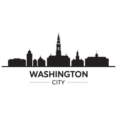 Obraz premium Washington city skyline horizontal banner. Washington city, Netherlands. Vector template for your design. Vector black silhouette. with white background