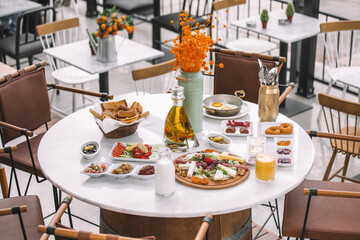 Traditional Turkish Breakfast Table with Various Dishes-Breakfast Table with Variety of Appetizers