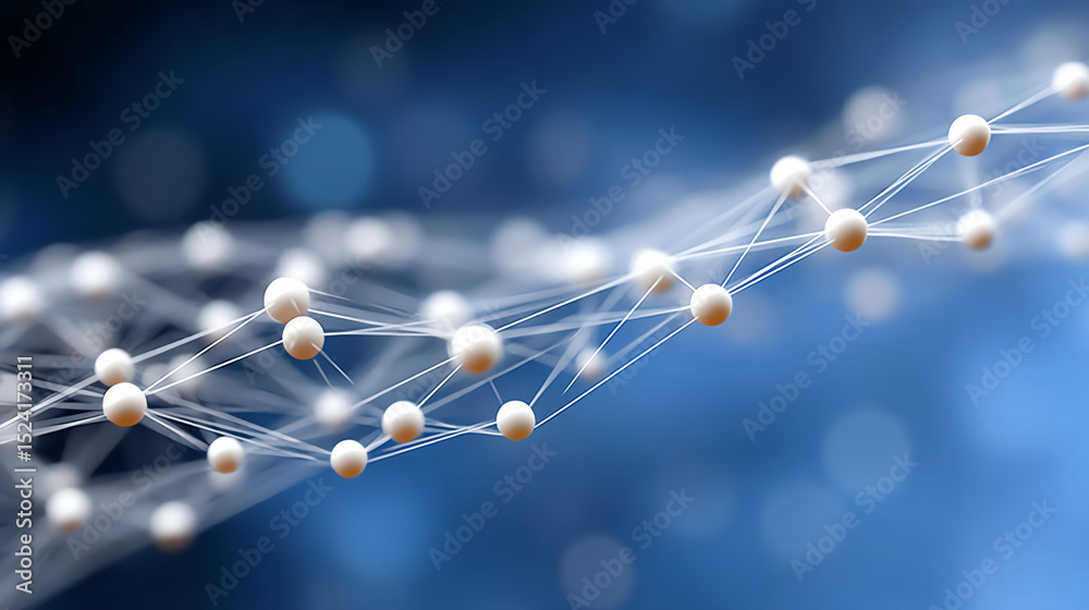 Poster A futuristic network of interconnected nodes illustrating data flow and digital communication.