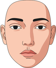 Bald Woman Face Illustration Neutral Expression, Clean Lines, and Simple Design