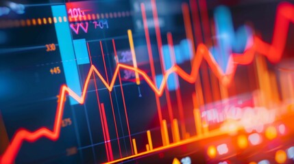 Close-up of financial chart with downward trending line symbolizing Federal Reserve rate cuts, economic recession concept, stock market volatility and investment risk analysis.