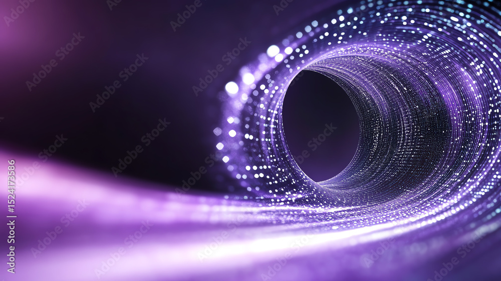 Leinwandbilder A mesmerizing abstract tunnel of purple light with sparkling dots, creating a mystical digital atmosphere.