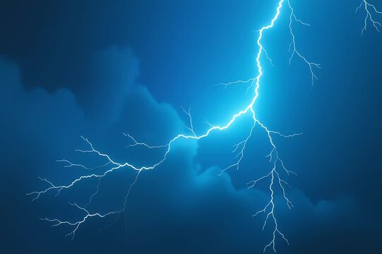bright blue sky lightning bolt striking clouds creating dramatic powerful