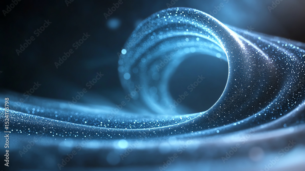 Poster a mesmerizing wave of sparkling blue particles, capturing the essence of fluid movement and dynamic 