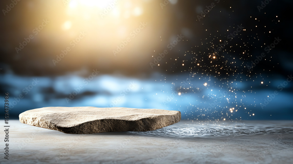 Aufkleber a mystical stone floating in a celestial space, surrounded by shimmering stars and soft glowing ligh