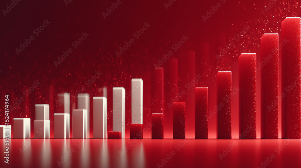Poster a striking red graph visually representing growth and success in the business sector, effectively sy