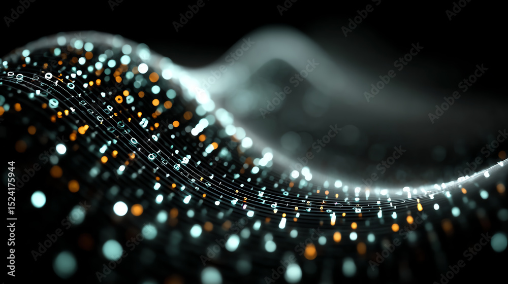 Poster Abstract digital wave with glowing particles against a dark background, symbolizing innovation and technology advancement.