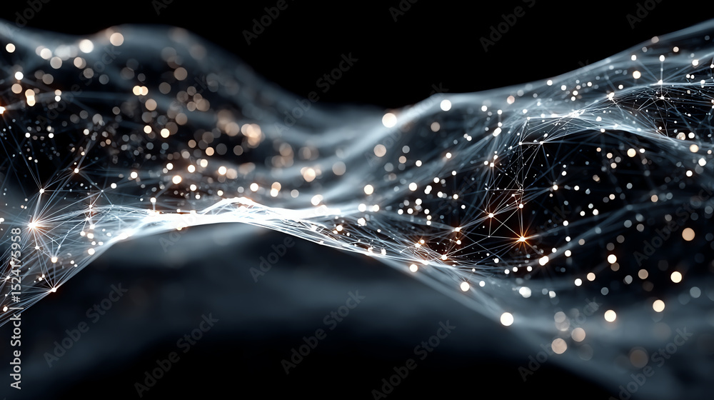 Poster Abstract digital waves with luminous particles creating a futuristic background design, perfect for technology and innovation themes.