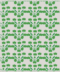 Avocados, fruits and leaves background. Avocado Pattern And Template. Sliced avocado on a Light background stock illustration. Seamless pattern of avocados 