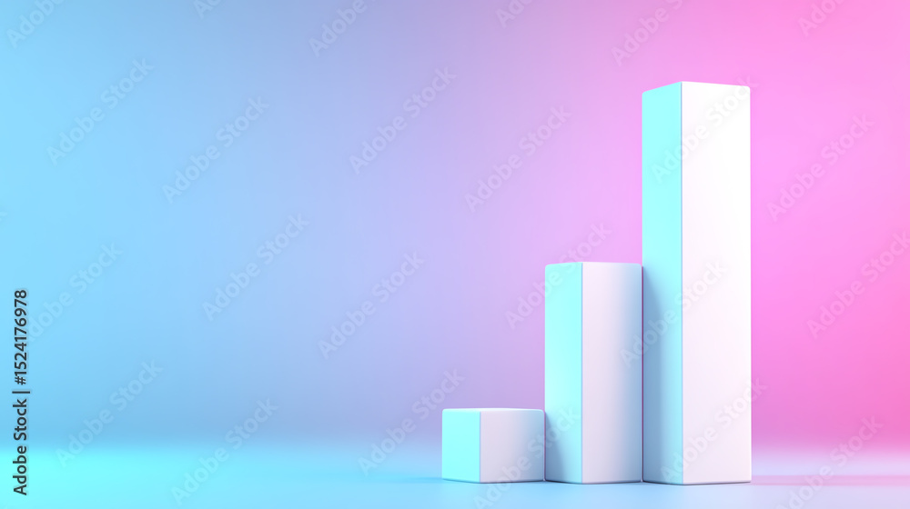 Poster Minimalist bar chart in soft pastel colors representing growth and progress in business metrics or financial analysis.