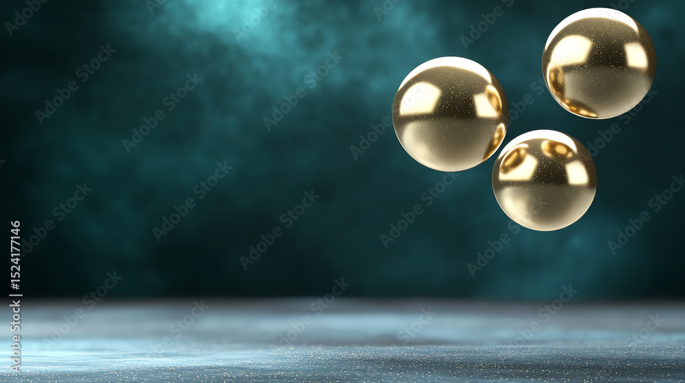 Aufkleber three glowing gold spheres hover against a misty blue background, creating a striking and dynamic vi