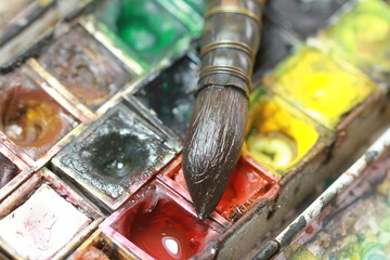 Close Up Traditional Paintbrush with Natural Bristles for Fine Art and Calligraphy