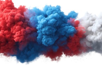 Red blue white smoke cloud explosion isolated on white background