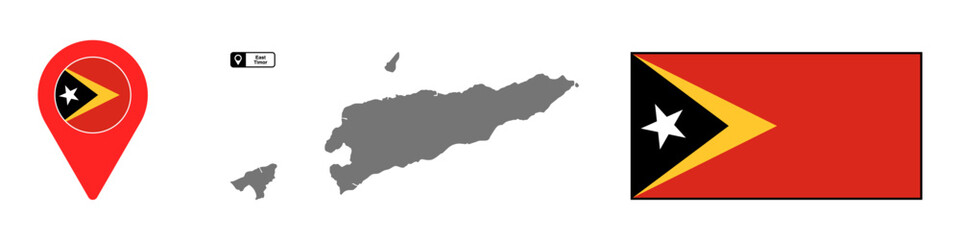 flag, map and location icon of East Timor country isolated without background