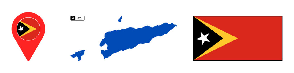 flag, map and location icon of East Timor country isolated without background