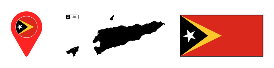flag, map and location icon of East Timor country isolated without background
