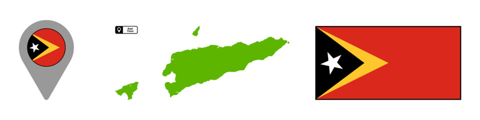 flag, map and location icon of East Timor country isolated without background