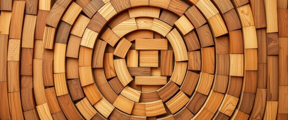 Fototapeta premium Intricate Wooden Blocks Arranged in Concentric Circles Creating a Visually Stunning and Texturally Rich Pattern