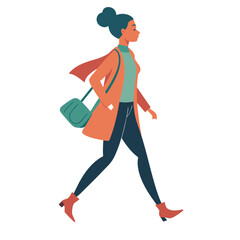 Woman walking with bag stylish modern illustration