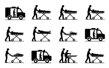 Ambulance and Medical Stretcher Icons Collection
